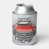 Aangepaste NAAM Retro Red Classic Car Garage Blikjeskoeler (Blikje Voorkant)