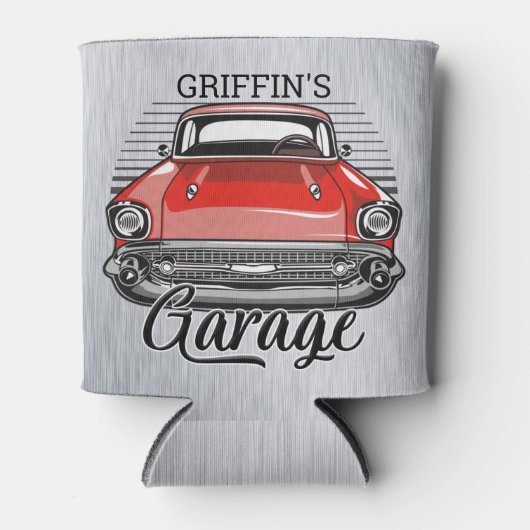 Aangepaste NAAM Retro Red Classic Car Garage Blikjeskoeler (Voorkant)