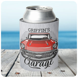 Aangepaste NAAM Retro Red Classic Car Garage Blikjeskoeler