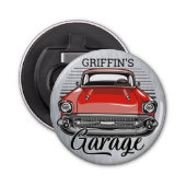 Aangepaste naam Retro Red Classic Car Garage Button Flesopener (Voorkant)