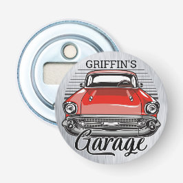 Aangepaste naam Retro Red Classic Car Garage Button Flesopener