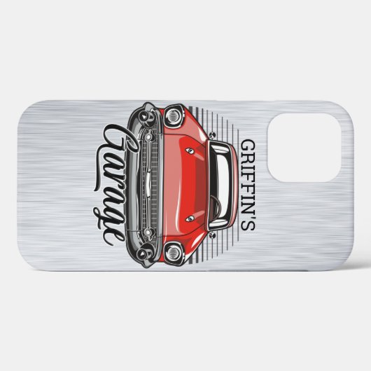Aangepaste NAAM Retro Red Classic Car Garage Case-Mate iPhone Case (Achterkant (horizontaal))