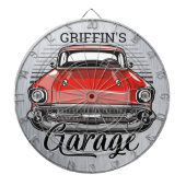 Aangepaste NAAM Retro Red Classic Car Garage Dartbord (Voorkant)