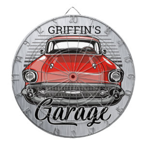 Aangepaste NAAM Retro Red Classic Car Garage Dartbord