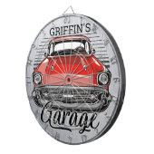 Aangepaste NAAM Retro Red Classic Car Garage Dartbord (Voorkant Rechts)