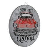 Aangepaste NAAM Retro Red Classic Car Garage Dartbord (Voorkant Links)