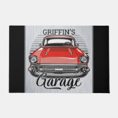Aangepaste NAAM Retro Red Classic Car Garage Deurmat (Voorkant)