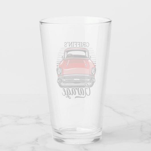 Aangepaste NAAM Retro Red Classic Car Garage Glas (Achterkant)