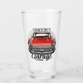 Aangepaste NAAM Retro Red Classic Car Garage Glas (Voorkant)