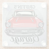 Aangepaste NAAM Retro Red Classic Car Garage Glazen Onderzetter (Achterkant)