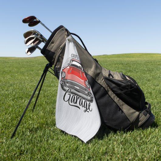 Aangepaste NAAM Retro Red Classic Car Garage Golfhanddoek (Groen)