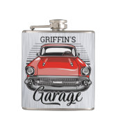 Aangepaste NAAM Retro Red Classic Car Garage Heupfles (Voorkant)