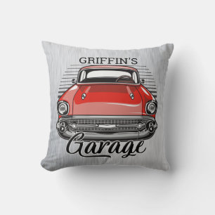 Aangepaste NAAM Retro Red Classic Car Garage Kussen