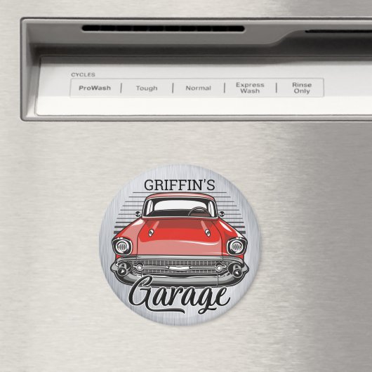 Aangepaste NAAM Retro Red Classic Car Garage Magneet (Insitu (Vaatwasser))