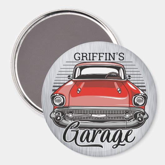 Aangepaste NAAM Retro Red Classic Car Garage Magneet (Voorkant / Achterkant)
