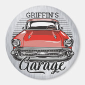 Aangepaste NAAM Retro Red Classic Car Garage Magneet (Voorkant)