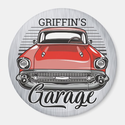 Aangepaste NAAM Retro Red Classic Car Garage Magneet (Voorkant)
