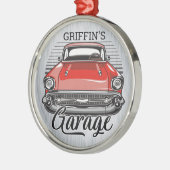 Aangepaste NAAM Retro Red Classic Car Garage Metalen Ornament (Links)