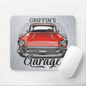 Aangepaste NAAM Retro Red Classic Car Garage Muismat (Met muis)