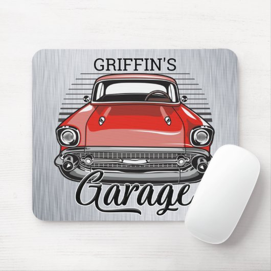 Aangepaste NAAM Retro Red Classic Car Garage Muismat (Met muis)