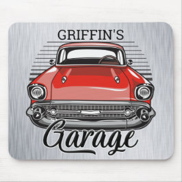 Aangepaste NAAM Retro Red Classic Car Garage Muismat
