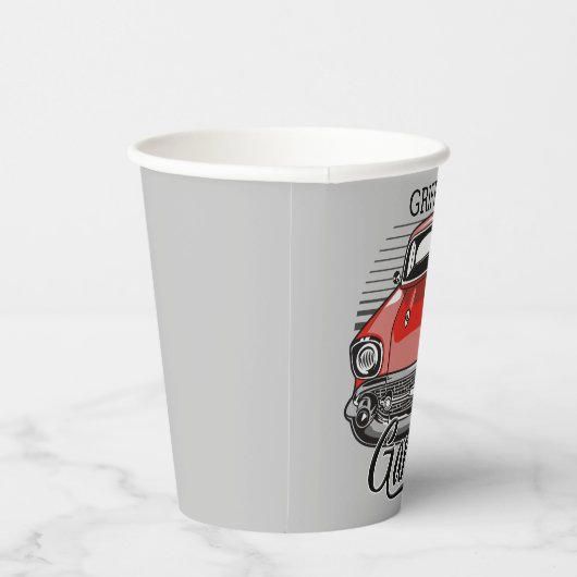 Aangepaste NAAM Retro Red Classic Car Garage Papieren Bekers (Rechts)