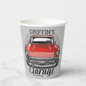Aangepaste NAAM Retro Red Classic Car Garage Papieren Bekers (Voorkant)