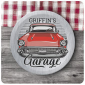 Aangepaste NAAM Retro Red Classic Car Garage Papieren Bordje