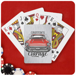 Aangepaste NAAM Retro Red Classic Car Garage Pokerkaarten