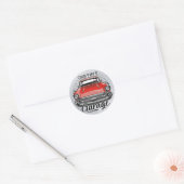 Aangepaste NAAM Retro Red Classic Car Garage Ronde Sticker (Envelop)