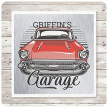 Aangepaste NAAM Retro Red Classic Car Garage