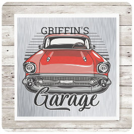 Aangepaste NAAM Retro Red Classic Car Garage Servet