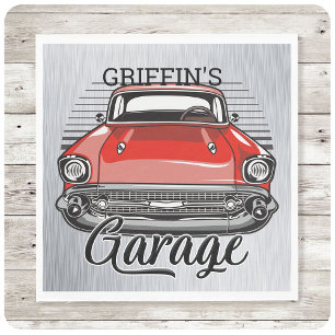 Aangepaste NAAM Retro Red Classic Car Garage Servet
