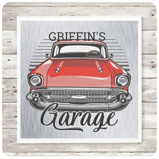 Aangepaste NAAM Retro Red Classic Car Garage Servet