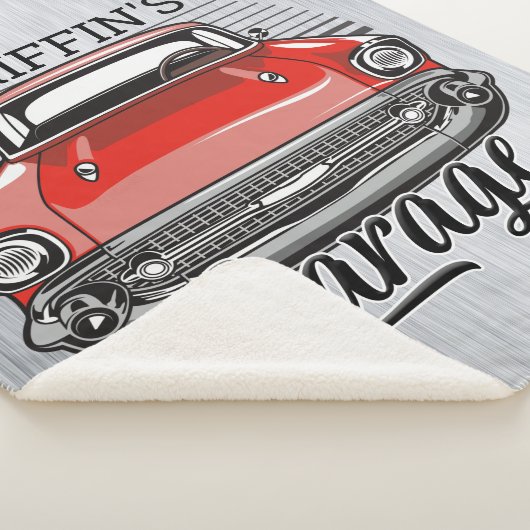 Aangepaste NAAM Retro Red Classic Car Garage Sherpa Deken (3/4)