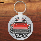 Aangepaste NAAM Retro Red Classic Car Garage Sleutelhanger (Voorkant)