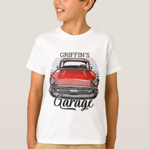 Aangepaste NAAM Retro Red Classic Car Garage T-shirt