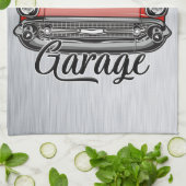 Aangepaste NAAM Retro Red Classic Car Garage Theedoek (Gevouwen)