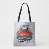 Aangepaste NAAM Retro Red Classic Car Garage Tote Bag (Voorkant)
