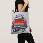 Aangepaste NAAM Retro Red Classic Car Garage Tote Bag (Dichtbij)