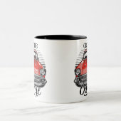 Aangepaste NAAM Retro Red Classic Car Garage Tweekleurige Koffiemok (Center)