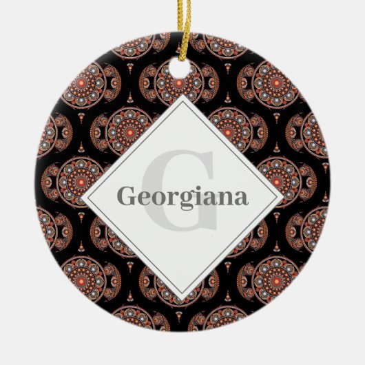 Aangepaste naam Retro Safari Sunset Bohemian Manda Keramisch Ornament (Voorkant)