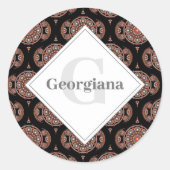 Aangepaste naam Retro Safari Sunset Bohemian Manda Ronde Sticker (Voorkant)