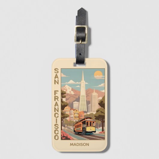 Aangepaste naam Retro San Francisco Bagagelabel (Voorkant (verticaal))