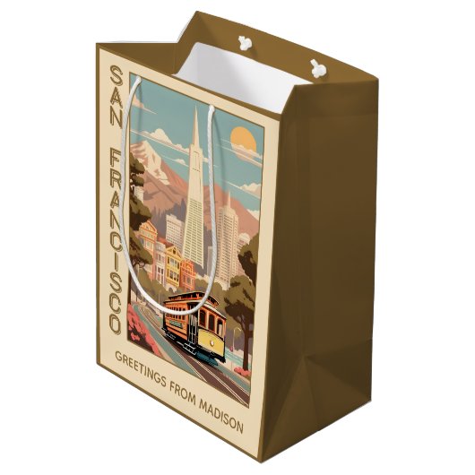 Aangepaste naam Retro San Francisco Medium Cadeauzakje (Achterkant Gekanteld)