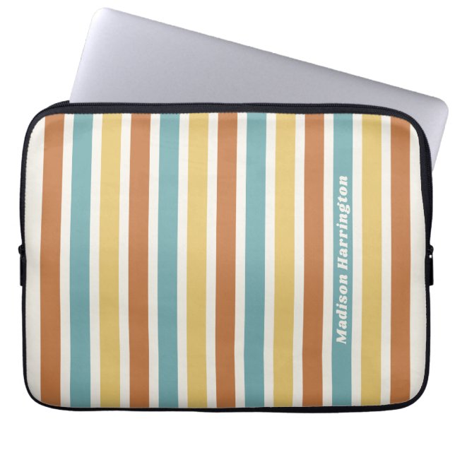 Aangepaste naam Retro Strepen Patroon Laptop Sleeve (Voorkant)