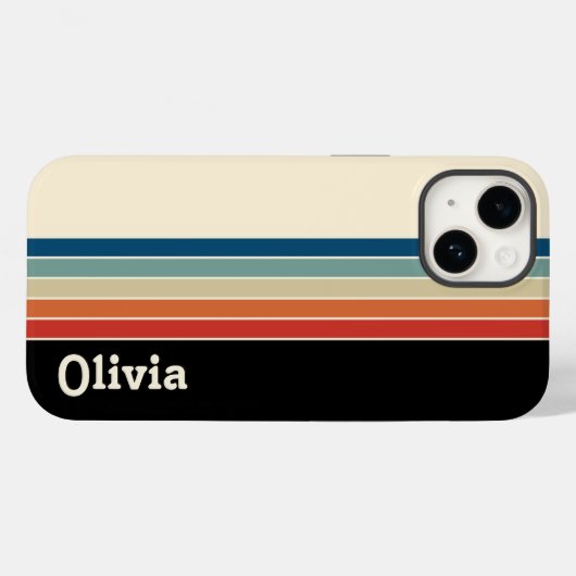 Aangepaste naam Retro Stripes Case-Mate iPhone Case (Achterkant (horizontaal))
