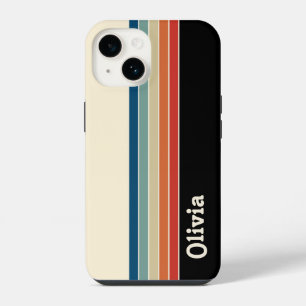 Aangepaste naam Retro Stripes iPhone 14 Hoesje