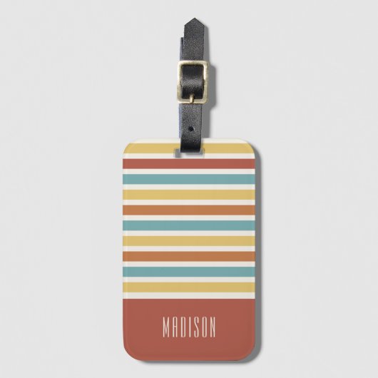 Aangepaste naam Retro Stripes Patroon Bagagelabel (Voorkant (verticaal))