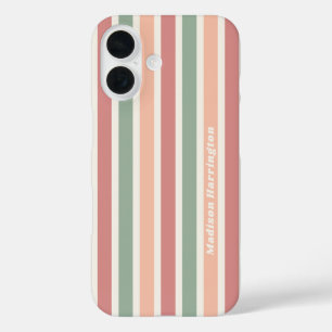 Aangepaste naam Retro Stripes Patroon iPhone 16 Hoesje